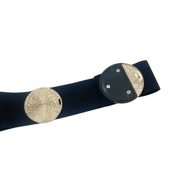 2/$30 NEW Elastic Wide Corset Safe Waist Belt Metallic Snap Buckle Black Cinched - Picture 12 of 13